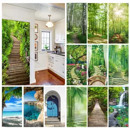 Väggklistermärken Steg Forest 3D Door Self Adhesive PVC Affisch för FLIM Cover Sticker Apartment Home Kylskåp Art Mural Decor 230717