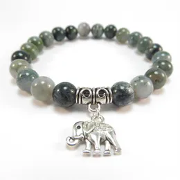 SN1120 Sacred Elephant Mala Armband Healing Mala Yoga Jewelry Moss Agate Zen Pärlad armband Julgåva216y
