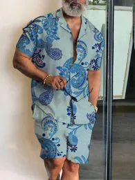 Mens Tracksuits Summer Hawaiian Short Sleeve Printed Button Beach Street Casual 2piece S4XL 230718