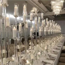 5 Arm Standing Crystal Clear Acrílico Pillar Veller Display Stands Candlelabra para Party Mariage Centerpieces Ocean JPCU