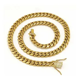 Edelstahl 18K Massives Gold Galvanisieren Gussverschluss Diamant CUBAN LINK Halskette Armband Für Männer Panzerketten Schmuck 8,5"/24"/28"/30"