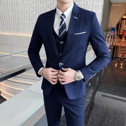 Ternos Masculinos Casual Masculino Slim Fit Tendência Negócios Vestido Formal Blazers Jaqueta Colete Calças Noivo Homem Casamento 3 Pçs Terno Casaco Calças