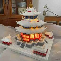 كتل الهندسة المعمارية الصينية لبنات البناء الإمبراطورية القصر الثلجي منظر الزاوية برج البناء DIY Diamond Construction Toys for Kids Gift R230718