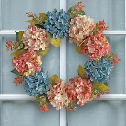 Decorative Flowers Blue Pink Hydrangea Flower Festival Atmosphere Simulation Wreath Window Door Stair Hanging Decoration Outdoor Decorations