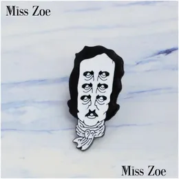 Pins broszki Edgar Allan Poe Emaille Pins Bloem Grappig Figuur Broche Gift Schrijver Pictogram Badge Dżinsy Dżinsy Revers Pin Kledin Dhyyb