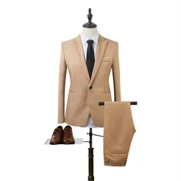 Men's Suits & Blazers CYSINCOS 2021 2 Pieces Business Blazer Pants Suit Sets Men Autumn Fashion Solid Slim Wedding Set Vintag3010