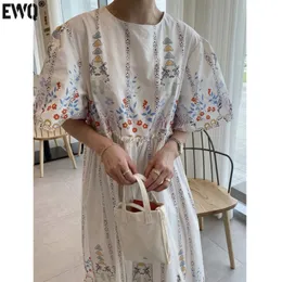 Temel gündelik elbiseler EWQ fırfır patchwork gevşek baskı elbisesi kadınlar için kısa kollu kontrast kadın 2023 İlkbahar yaz moda vestido 230718