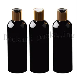 Ganze 30 Stück schwarze 300-ml-Behälter Probenreiniger-Shampoo Aufbewahrung mit Goldscheibenkappe leere schwarze Verpackung Plastikflaschen231a