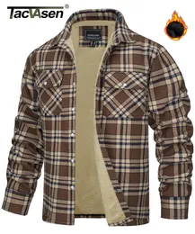 メンズジャケットTacvasen Fleece Lining Mens Flannel Cotton Plaidカジュアルボタンダウンカーゴワークコート厚いアウトウェアトップ230719