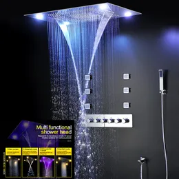 Große Regendusche, Badezimmerdecke, elektrische LED-Duschköpfe, Regenfall-Wasserfall-Duschset, Wasserhähne mit 6 Massage-Körperdüsen, Spr282E