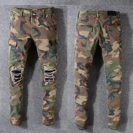 Европейские и американские летние джинсы хип-хоп-дизайнерские бренды стирания стирания ретро-разорванного перекрытия мужской создатель Bik256b
