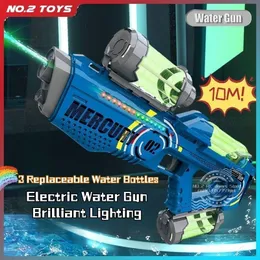 Gun Toys Summer Fully Automatic Electric Water Gun with Light Rechargeable Continuous Firing Party Game Kids Space Splashing Toy Boy Gift 230718