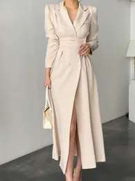 Basic Casual Dresses Autumn Elegant A-Line Fashion Women Blazer Dress Office Ladies Vintage s Business Vestidos Femme Korean Workwear Robe 230718