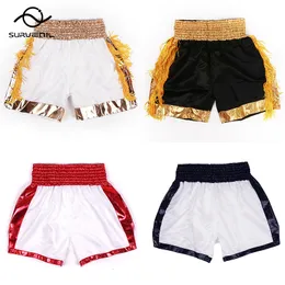 Мужские шорты Тайские боксерские шорты для взрослых и детей на плоской подошве для тхэквондо, атласные полиэстеровые пустые ММА-эстафеты, мужские тренировочные брюки для тхэквондо 230718