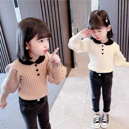 Pullover 2023 New Autumn Girls Sweater Korean Cute O-Dece Pullovers for Bird Girl Solid Color Knit Top Top Clothing Q627 HKD230719