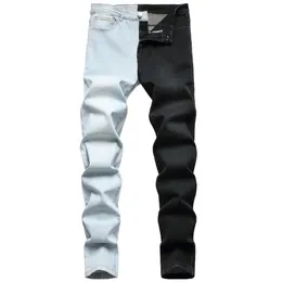 Herr jeans europeisk amerikansk stil för män mode sömmar tvåfärgstrend stretch lokomotiv vikar streetwear manlig denim 260g