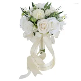 Dekorativer Blumen-Hochzeitsstrauß für Braut und Brautjungfer, weiße Champagner-künstliche Rosenblume, Brautparty-Zeremonie, Jubiläumsdekoration