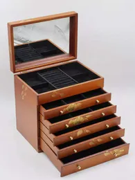 Ювелирные мешочки крупные многослойные деревянные деревянные коробки роскошной лоток держателя лотка с серьгами кольца