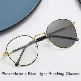 Óculos de sol Pochromic Mens Blue Light Blocking Glasses Retro UV400 Anti Reflexo Redonda Mudando Cor Tons de Computador Gafas