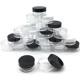 50pcs 5 그램 항아리 메이크업 JAR 화장품 샘플 빈 컨테이너 플라스틱 라운드 뚜껑 작은 5ml 병이있는 검은 흰색 맑은 CAP334P