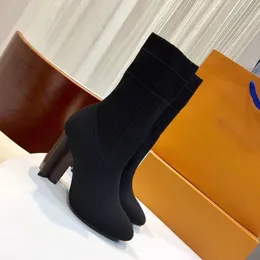 Tasarımcı çorap botları moda kadınlar luis yüksek topuklu patik klasik ayak bileği boot lüks sıcak deri