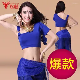 Stage Wear Tribal Belly Dance Clothing (ringar Enkla ärmar Toppar Split Ends Pants Fringed Hip Scarf) 3st/Set Dancing Set