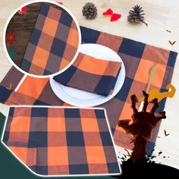 Esteiras de mesa de algodão jogo americano decoração de Halloween férias laranja preto xadrez 11,8 x 15,7 pol. jogo americano festa de qualidade mais pesada