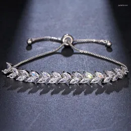 Huvudstycken brud smycken blad mode zirkon kvinnlig justerbar armband handstycke tillbehör