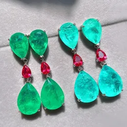 Stud Silver Color Simulation Emerald Wedding örhängen för kvinnor 44mm Simple Water Drop Paraiba Long Earrings Treasure Jewelry 230718