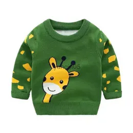 Pullover Giraffe Green Boys Sweaters Cotton Warm Quality Kids Pullover Knitted Wear Winter Fall Children's Clothes HKD230719