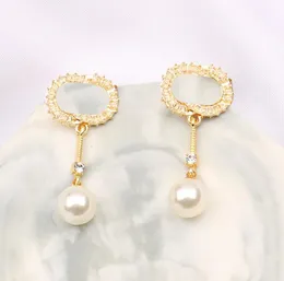Märke diamant pärla droppe dingle örhänge guld charm örhängen brev lyx modedesigner för kvinnor fest gåva bröllop ljuskrona öron