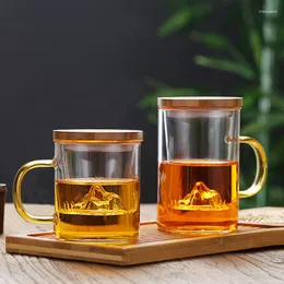 Wine Glasses Three-piece Cup Filter Office Creative Tea Bamboo Cover Mountain View Glass Water