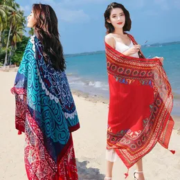 Sarongs Summer Cotton Scarf For Women Long Shawls 180x100cm Beach Hijab Oversize Female Foulard Cover Up Wrap Scarf Large Beach Dress 230718