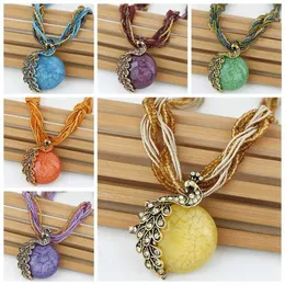 Pendant Necklaces Bohemia Necklace Crack Peacock Multilayer Colorful Natural Stone Beads Chain Vintage Jewelry Fashion For Women