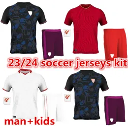 Sevilla 2023 2024 Sevillas Kids Kit Man Soccer Jerseys L.ocampos Suso Jong Maillot Gudelj K.Rekik Tecatito Munir Rafa Men Kids Kit 23 24 Fotboll Vuxen Kit Shirt Boy Sets