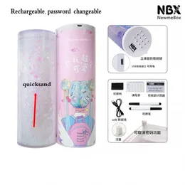 2020 Newmebox Half Quicksand Translucent Creative MultifunctionPassword lock Cylindrical ipen &Pencil Box Stationery Box Pen &Pen222A