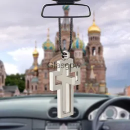 Decorações de Interior KOSOO Pingente de Carro Duplo Rotativo Jesus Cross Decoração de Espelho Retrovisor Enfeites Suspensos Automóveis Interiores Acessórios de Carros x0718