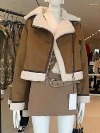 جلود نسائية Ly varey Lin Winter Women Fashion Darm Whare Sheepes Coat streetwear Faux Lamb Fur Stack