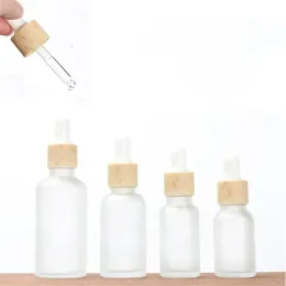 30ml Dropper Bottle Empty Refillable Bottles Vial Cosmetic Container Frosted Glass Jar with Imitated Bamboo Cap nmd