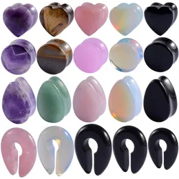 2st Stone Ear Plug White Pink Opal Drop Heart Gauge Piercing Flesh Tunnel Keyhole Saddle Expander Stretcers Earring Jewelry304L