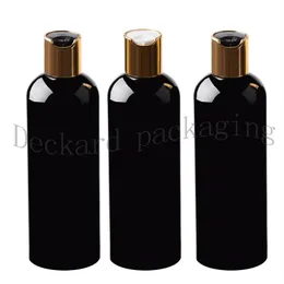 Ganze 30 Stück schwarze 300-ml-Behälter Probenreiniger-Shampoo-Aufbewahrung mit Goldscheibenkappe leere schwarze Verpackung Plastikflaschen311G