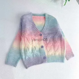 Pullover Mädchen Regenbogen Farbverlauf Strickpullover Jacke Kleinkind Mädchen Pullover Kleinkind Mädchen Herbstkleidung Kleinkind Mädchen Pullover Mädchen Strickjacke HKD230719