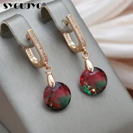 Dungle Chandelier Syoujyo Gökkuşağı Doğal Zirkon Uzun Küpe Kadınlar Moda Basit İnce Mücevherat 585 Gül Altın Su Damlası Dangle Küpeler 230718