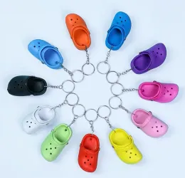 12 Farben 3D-Mini-Schuh-Schlüsselanhänger, EVA-Schuhe, Srocs-Schlüsselanhänger, Clog-Sandalen, Partygeschenke, Schlüsselanhänger, süßer EVA-Kunststoff-Schaumstoff, Loch, Sandalen, Hausschuhe, Schlüsselanhänger