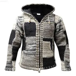 Męskie swetry 2021 HARAJUKU SWEATERS MĘŻCZYZNA Zimowa moda Patchwork Krytek Sweter z kieszenią jesienią mężczyzn z kapturem sweter swetra pod kątem L230719