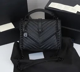 Klasik 5a kadın çanta lüks el çantası omuz çantası markası loulou y şekilli tasarımcı dikiş deri bayanlar metal zincir siyah clamshell haberci zincir çantaları