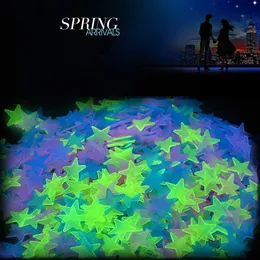 100pcs stelle luminose 3D bagliore nel buio adesivi murali per bambini camerette camera da letto soffitto decorazioni per la casa adesivi stelle fluorescenti