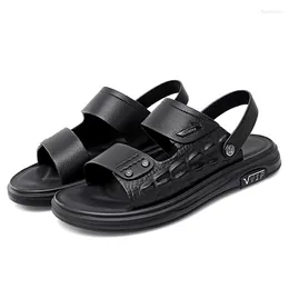 Cool 2024 2792 Sandals Men's Slippers Men Beach Shoes Leather Non-Slip Breathable Two Uses Hollow Out