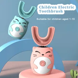 Tandborste Sonic Electric Child Tandborste Silikon Children's 360 Degrees Automatisk USB -uppladdningsbar smarta barn Tandborste U Form 230718