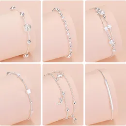 Charmarmband smycken silver punkkedjor kvinnlig enkel för kvinnor mode sommarstrand sier 925 t1